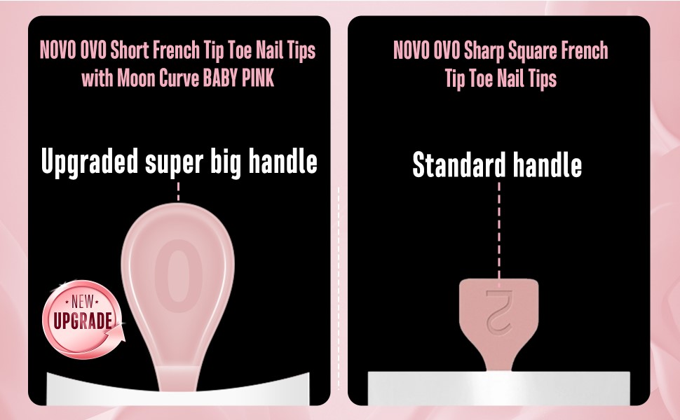 NOVO OVO Short French Tip Toe Nail Tips with Moon Curve BABY PINK