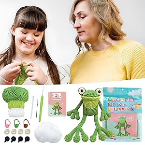Amazon | Parlakyildiz カエルのかぎ針編み動物キット、子供用