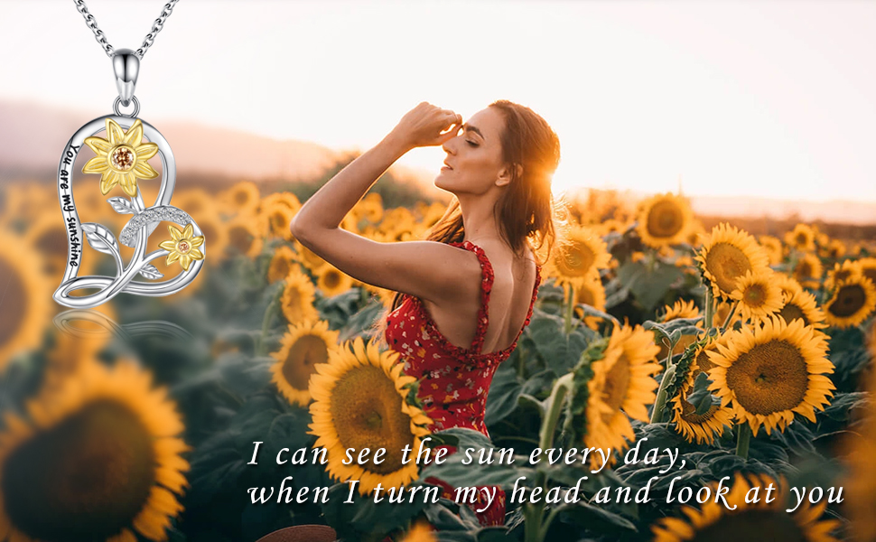 925 Sterling silver sunflower necklace sunshine