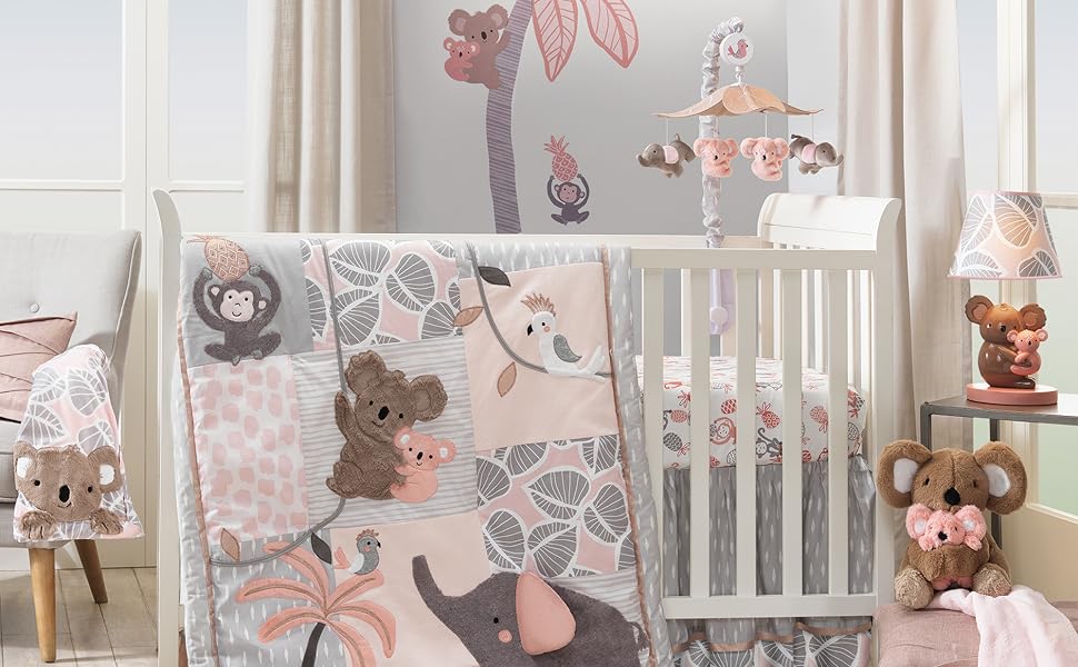 Lambs & Ivy Calypso Pink/Gray Koala & Elephant Musical