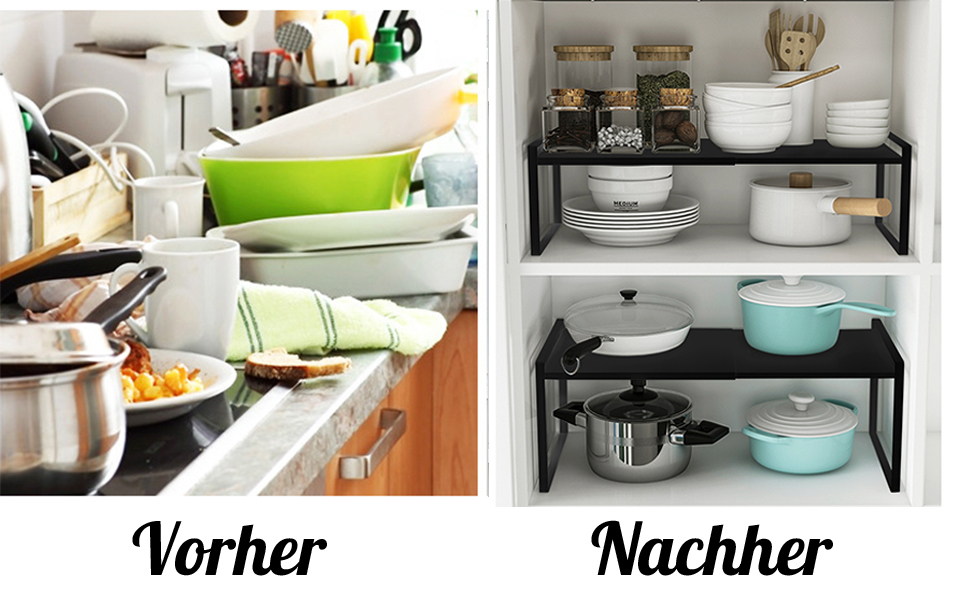 KZOBYD Expandable Kitchen Shelf, Foldable Kitchen Cupboard Shelf