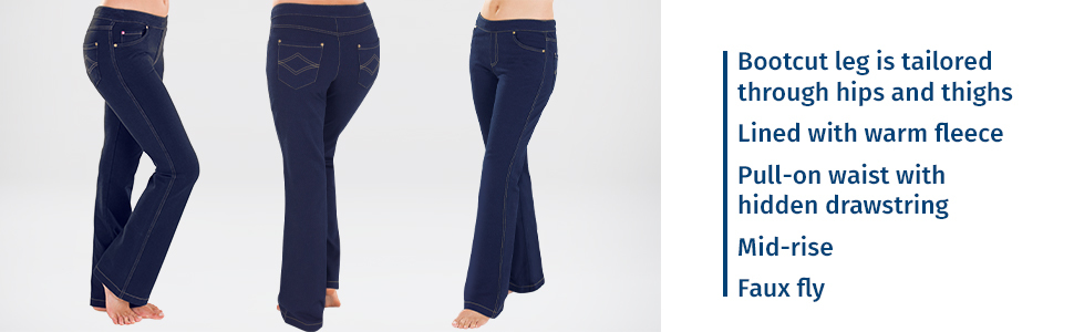 women's fleece lined boot cut jeans