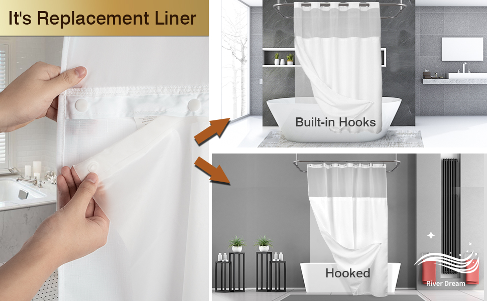 River Dream Waterproof PEVA Snapin Shower Curtain Liner