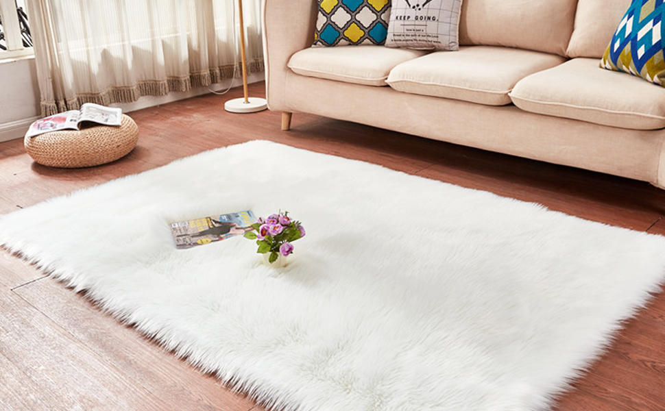 Luxury Soft Faux Sheepskin Fur Area Rugs,Small Faux Fur Rug for Bedroom Living Room