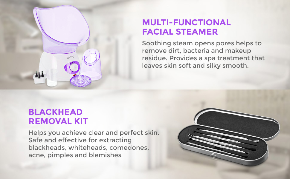 LIVIVO Facial Face Spa Steamer with Aromatherapy Diffuser and Blackhead