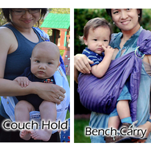 baby, sling,couch hold, bench carry, rosybaby