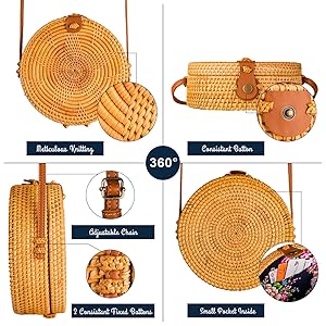 Round Rattan Bag Star NATURAL NEO