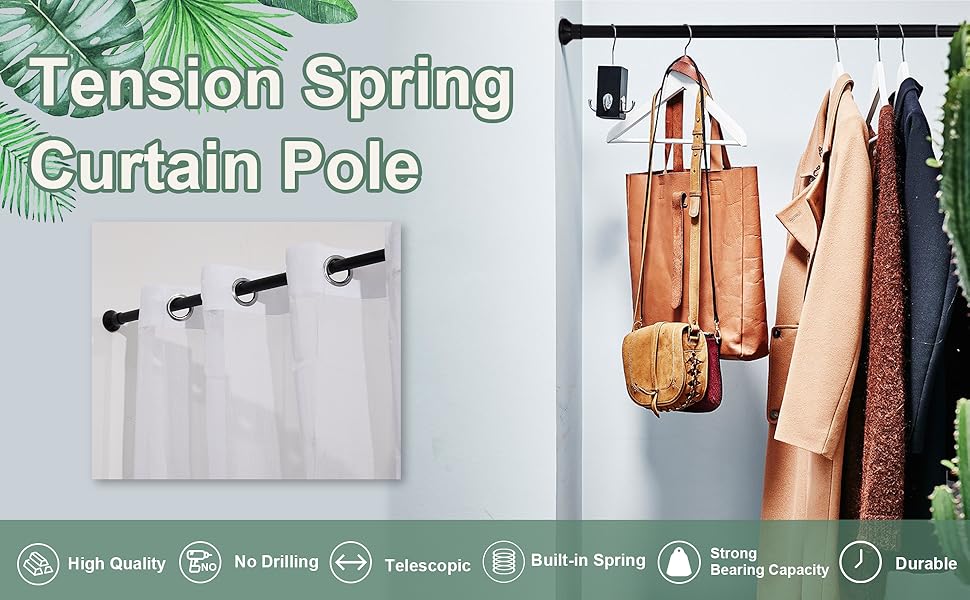 Telescopic Spring Tension Rod 57100cm, Metal Black Shower Curtain Pole