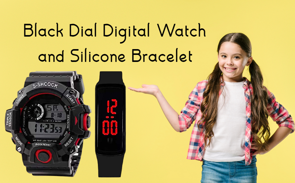 SELLORIA Black Dial Digital Watch and Silicone Bracelet
