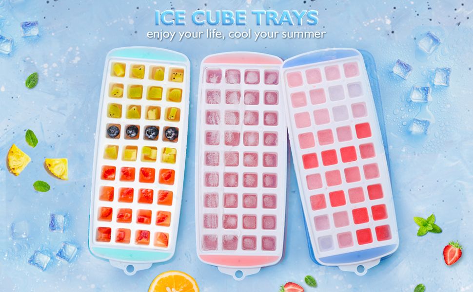 Small Ice Cube Tray with Lid 4 Pack Stackable Mini Square