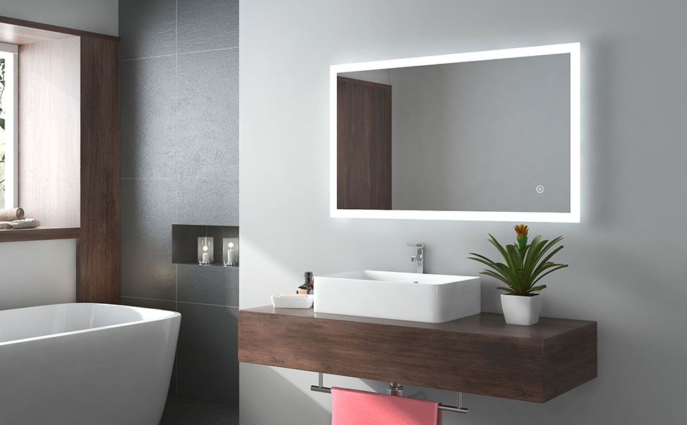 EMKE LED Badspiegel 100x60cm Badspiegel mit 3 Lichtfarbe 3000-6500K