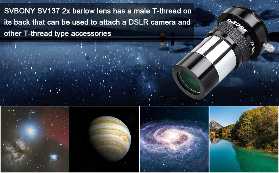 SVBONY SV137 2x Barlow Lens 1.25 inch Metal Body Fully Multicoated Internal Brass Ring with