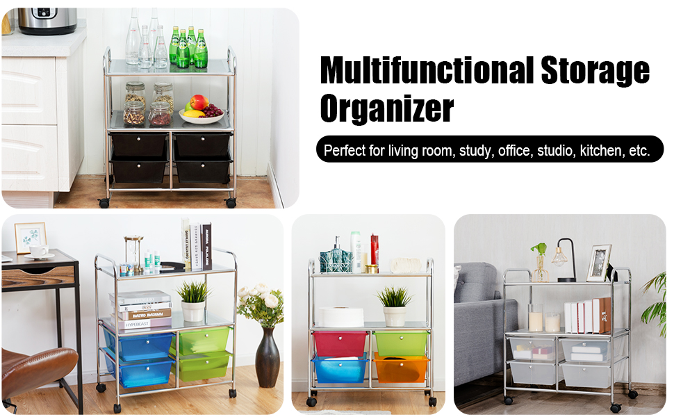 RELAX4LIFE Storage Cart W/Four Drawers, Wheels and Two