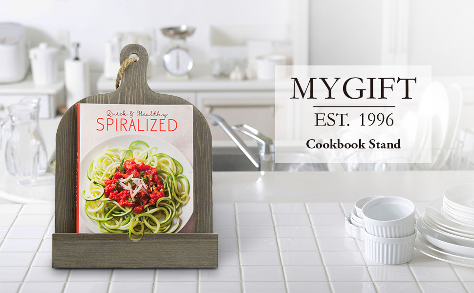 MyGift Recipe Book Holder, Vintage Gray Wood Cutting Board Style