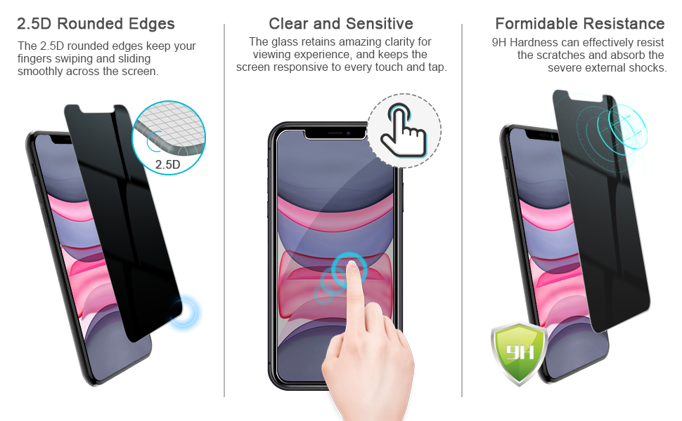 JETech Privacy Screen Protector for iPhone 11/XR 6.1Inch, Anti Spy