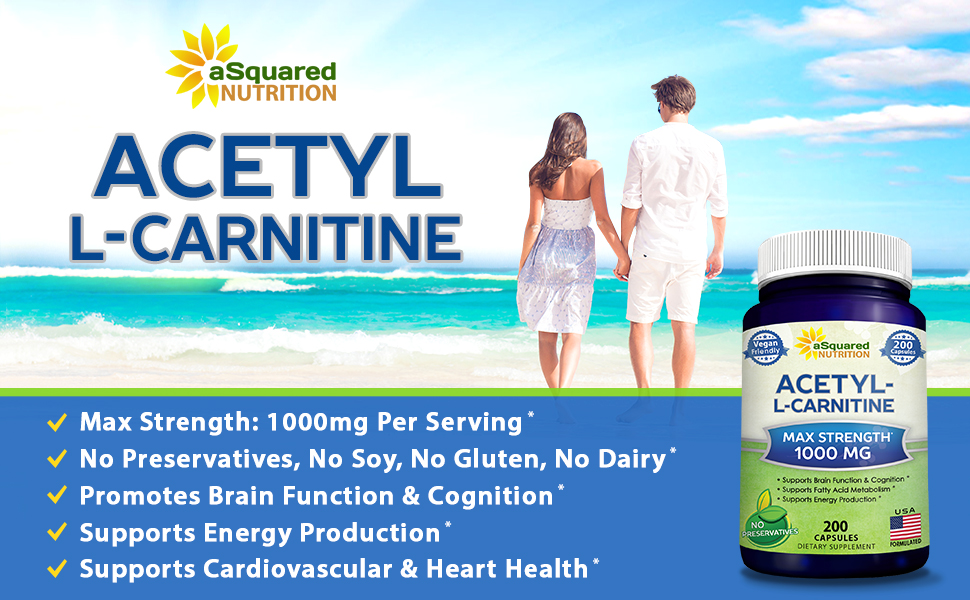 Pure Acetyl LCarnitine 1000mg Max Strength 200 Veggie