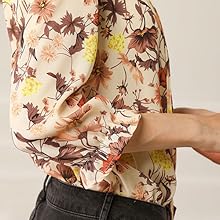 Allegra K Women's Tie V Neck Casual Boho Ruffled 3/4 Sleeve Floral Blouse Tops