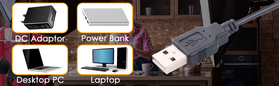 Power Source-DC Adapter, Power bank, Desktop PC, Laptop
