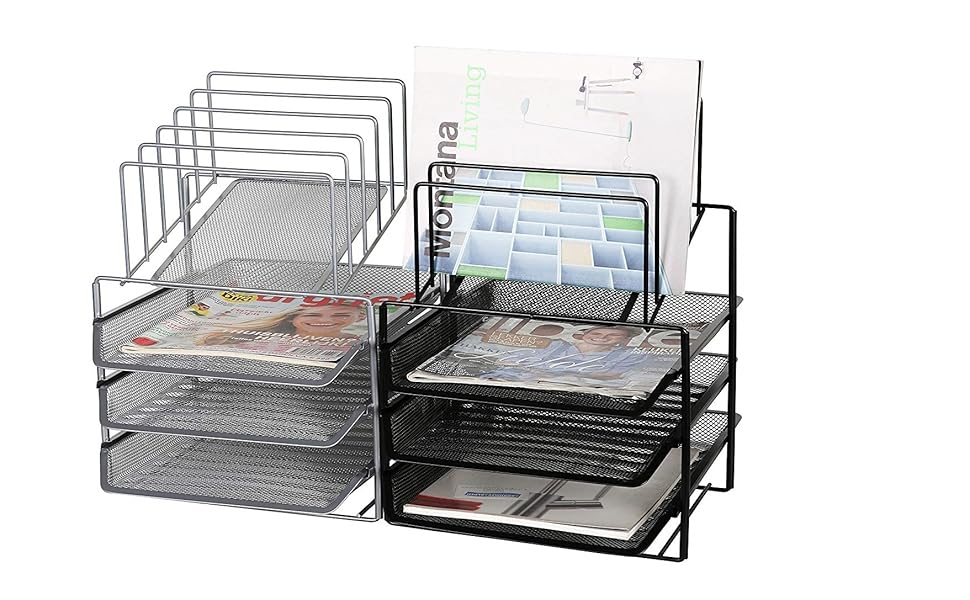 Exerz Grilles métalliques à 3 couches avec 5 diviseurs. classeur de papier/organisateur