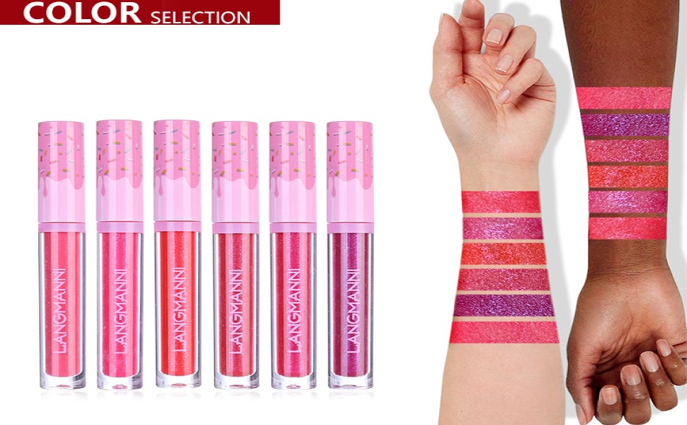 6PCS Set Donut Glitter Lip Gloss Shiny Diamond Liquid Lipstick Metallic Lip Color Lip Stains Tints