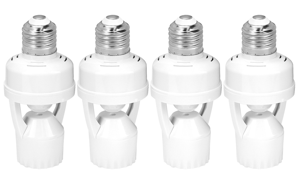 QWORK Motion Sensor Light Socket Adapter 4 Pack E26/E27 Compatible