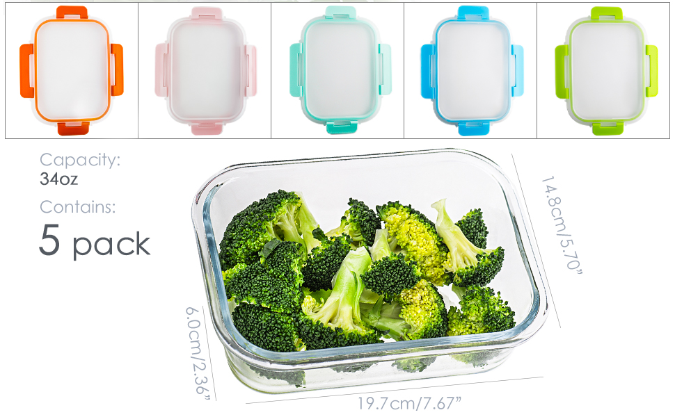 C CREST [5Pack] Glass Lunch Box, Meal Prep Glass