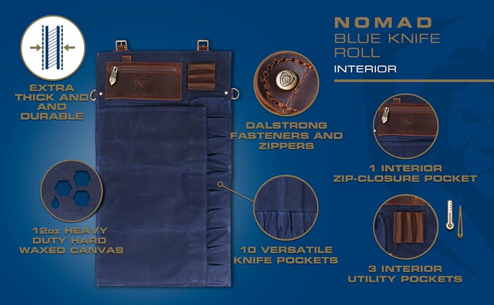 Dalstrong Nomad Knife Roll 12oz Heavy Duty Canvas & Top Grain