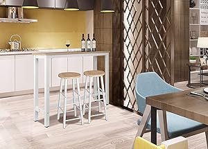 WOLTU Tavolo Bar 140 CM Da Pranzo Cucina In Metallo E Legno Tavolino Caffè Alto Rovere+bianco 13 tavolo bar