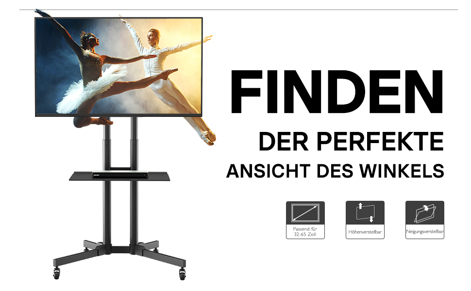 BONTEC TV Stand with Wheels TV Trolley TV Stand Height Adjustable for