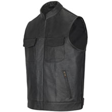 Skylinewears Men Leather Motorcycle Vest Black Classic