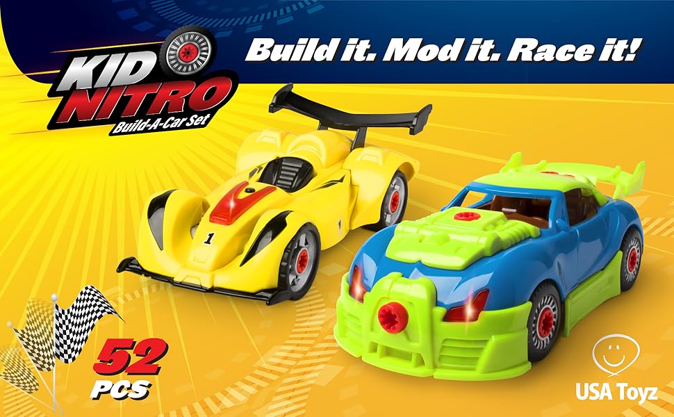 USA Toyz Kid Nitro Race Car Building Toys for Kids 2 Pack