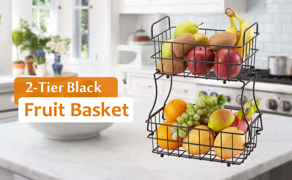 DECLUTTR Fruit Basket for Kitchen, Detachable 2 Tier Fruit