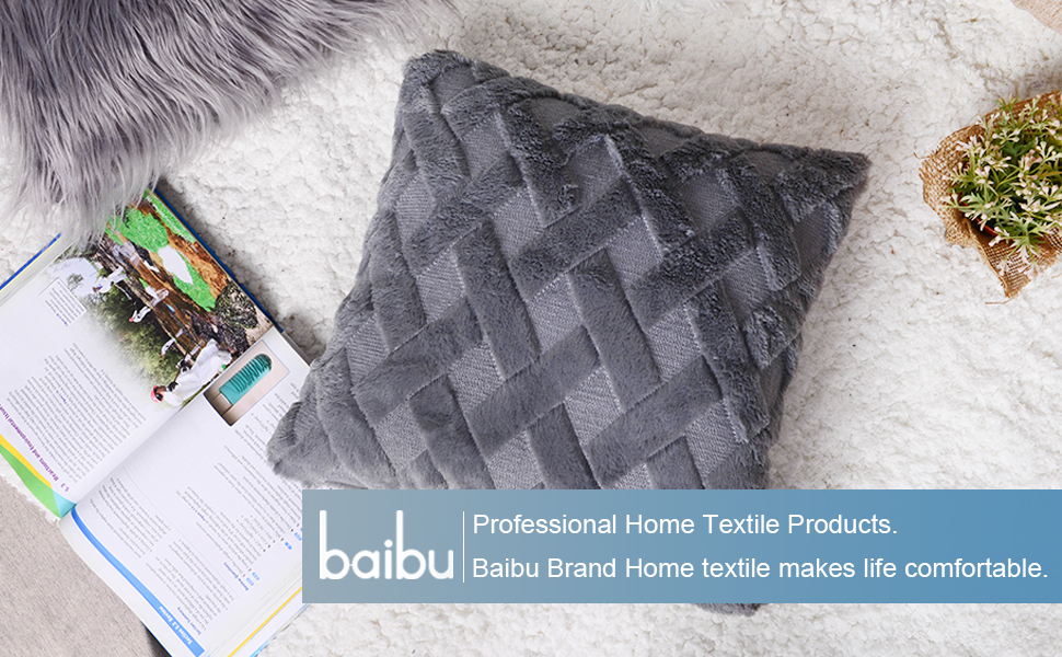 baibu White Fluffy Cushion Covers 45 x 45cm Set of 2, Soft Faux Fur