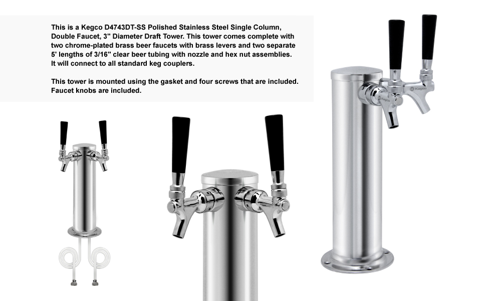 Kegco KC D4743DTSS Draft Beer Kegerator Tower, 3 inches