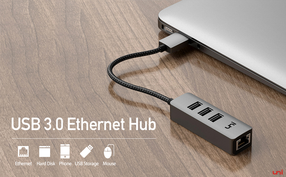 USB Ethernet Adapter, uni USB 3.0 Ethernet Hub mit RJ45: Amazon.de ...