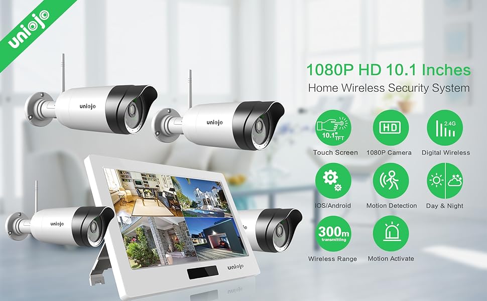Wireless WiFi Security Camera System (4Pcs), UNIOJO 1080P