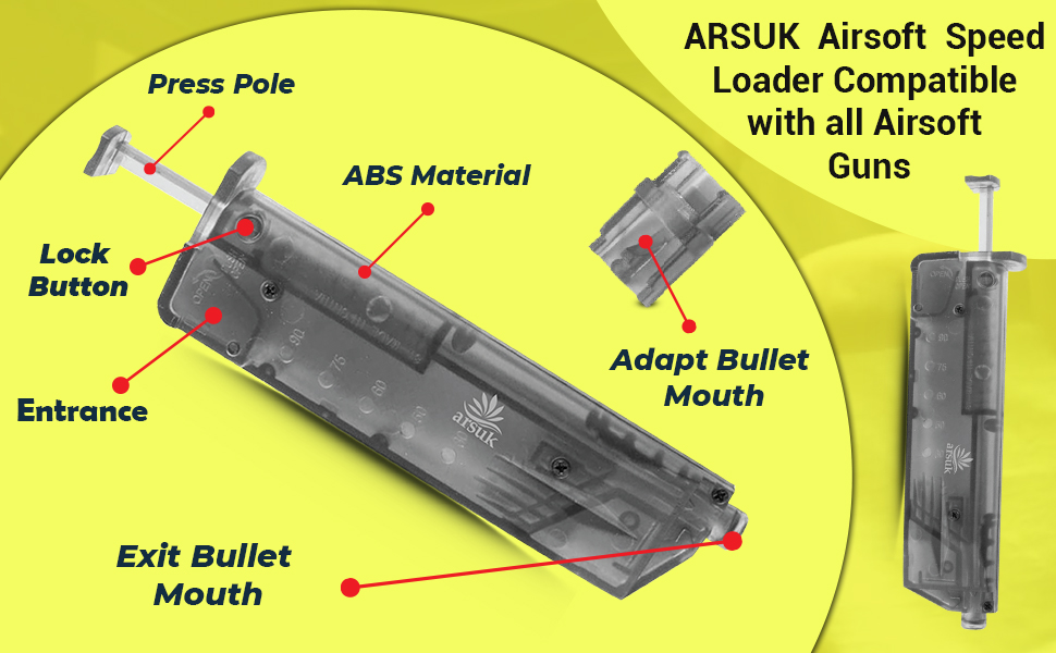 ARSUK Airsoft BB Speed Loader 90 Round High Loading Tools and Airsoft