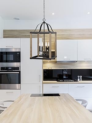 kira home chandlier birch wood style black finish lighting dining room living room open cage 