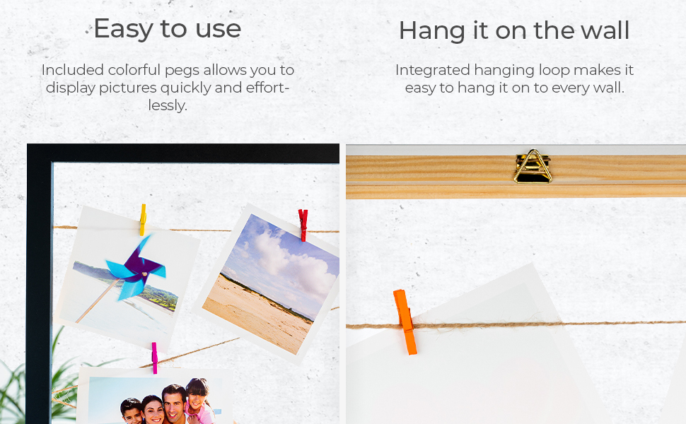 Victoria Collection Peg Photo Frame â€“ Premium Wall Hanging String Picture Wooden Box with