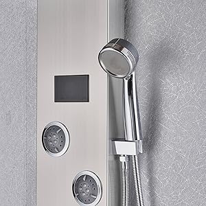 SUGUWORD Bathroom Shower Panel Tower System LED Stainless Steel With 5 Function Shower Head Handheld Shower Massage Jets Brushed Nickel 16 hand shower high pressure