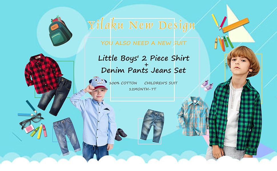 Boys Clothes Set 4Pcs Long Sleeves Shirt + Short Sleeves