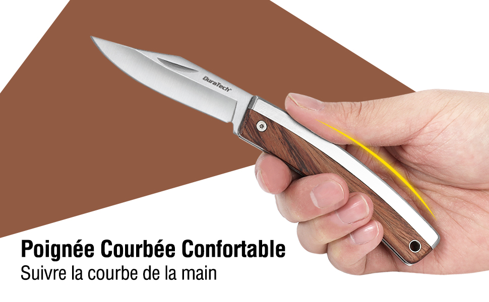 DURATECH Couteau De Poche Pliant Avec Poignée En Bois, Lame En Acier 7Cr17, Léger Et Compact Idéal Pour Pêche, Randonnée, Camping Ou Couteau à Fruits Usage Domestique 14 2