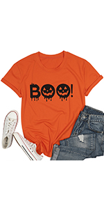 Halloween Pumpkin T Shirt for Women Jack O Lantern Face Tee Shirt Pumpkin Costume Boo Casual Shirt