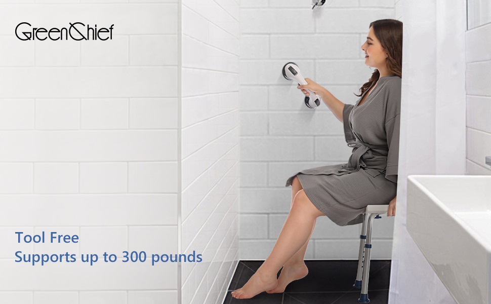 GreenChief Shower Chair 300lb, Adjustable Bath Seat with Free Bathroom Grab Bar