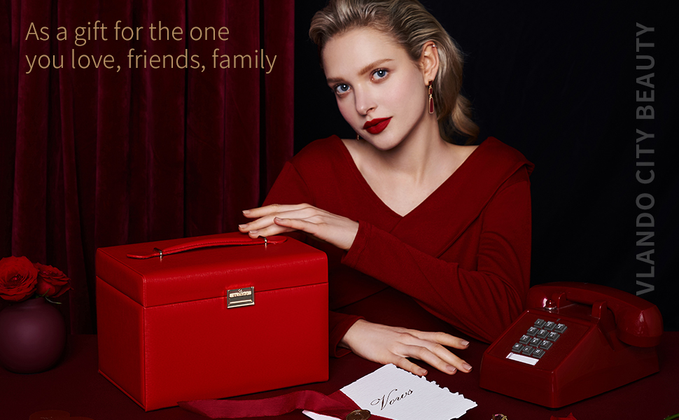 Beauty Jewelry Box Faux Leather Jewelry Organizer Gift For Women - Dark Pink 5 Vlando Jewelry Box, Jewelry Organizer And Storage (Red)