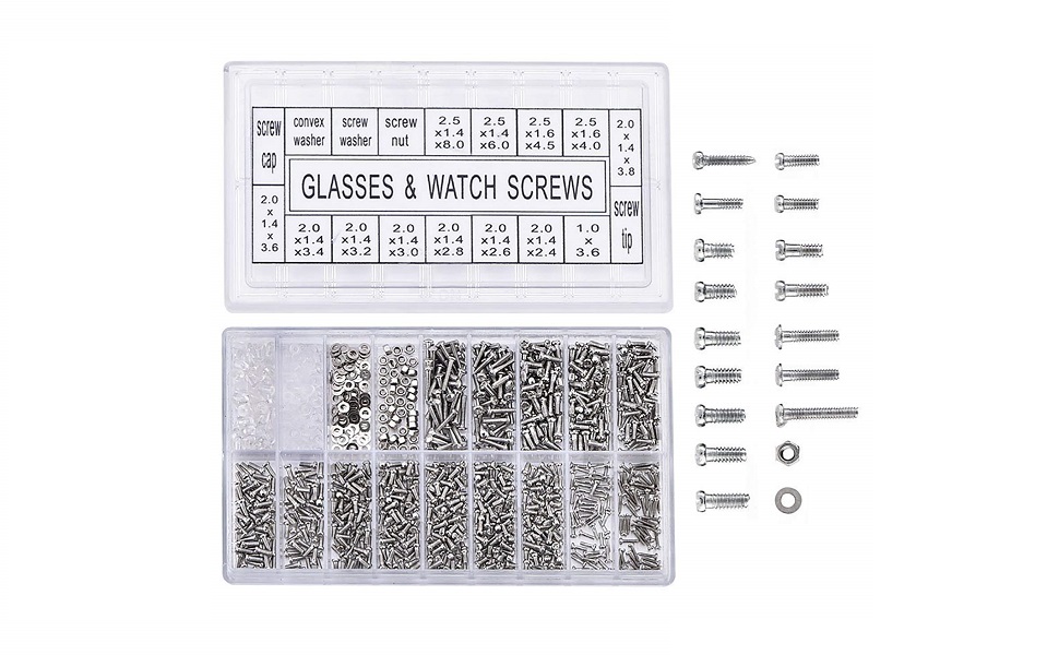 GDRHVFD 1000Pcs Micro Lunettes En Forme De Lunettes De Soleil Mini Assortiment Vis Montre écrou Kit De Réparation Pour Vis En Acier Inoxydable 13 1