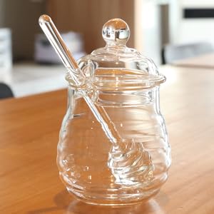 Amazon.co.jp: COLLBATH 2個透明ガラス蜂蜜ポット 蓋付きと