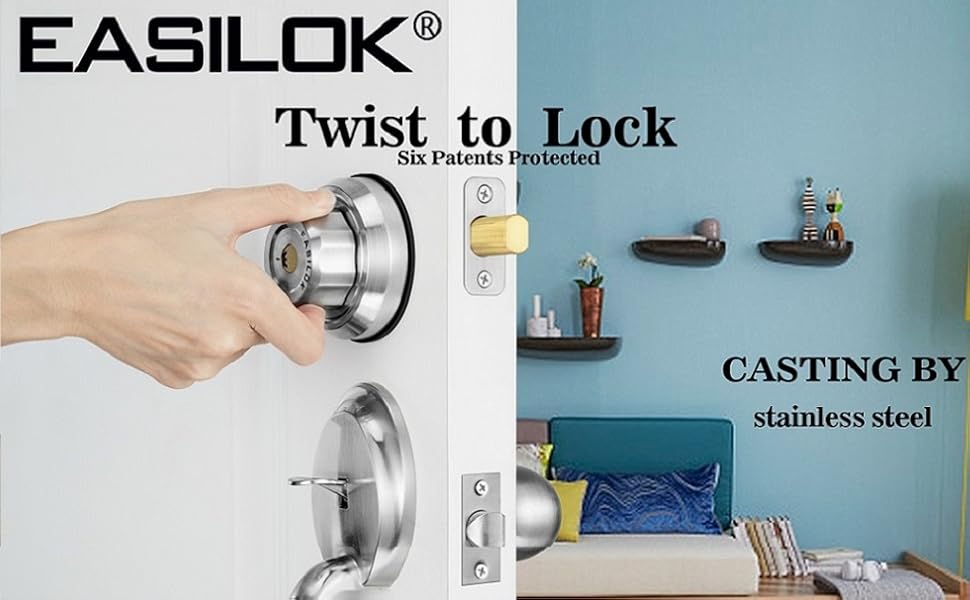 EASILOK Keyless Twist to Lock Deadbolt Lock, New Lathe Finish 304