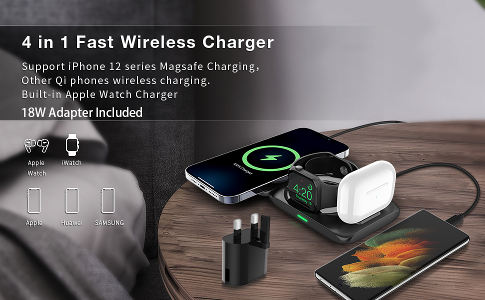 KKM Wireless Charger, 4In1 Detachable Folding Charging