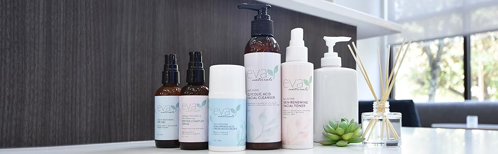 full face routine bundle eye gel, peptide complex, hyaluronic cream glycolic acid cleanser toner 